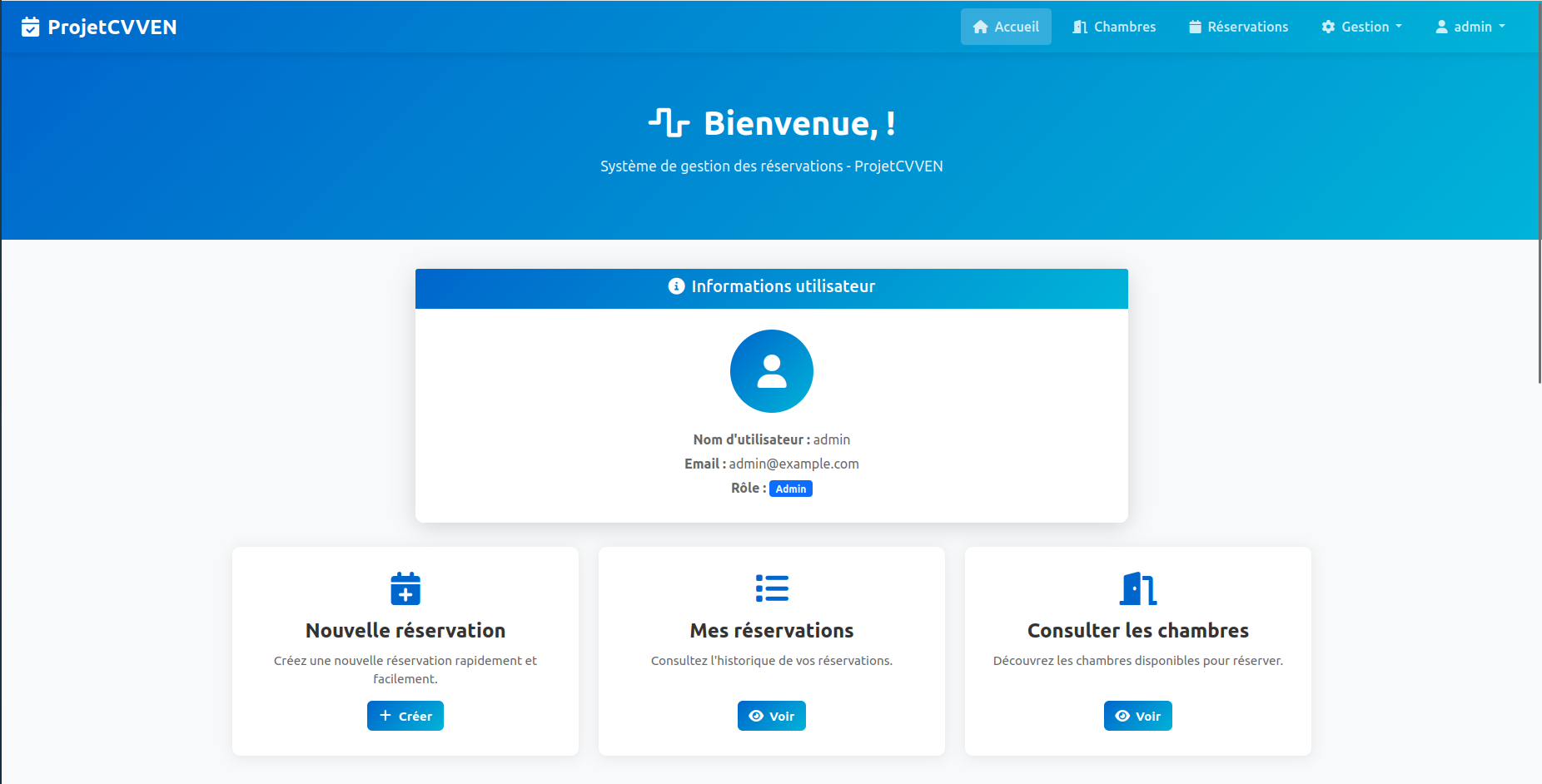 Tableau de bord administrateur CVVEN