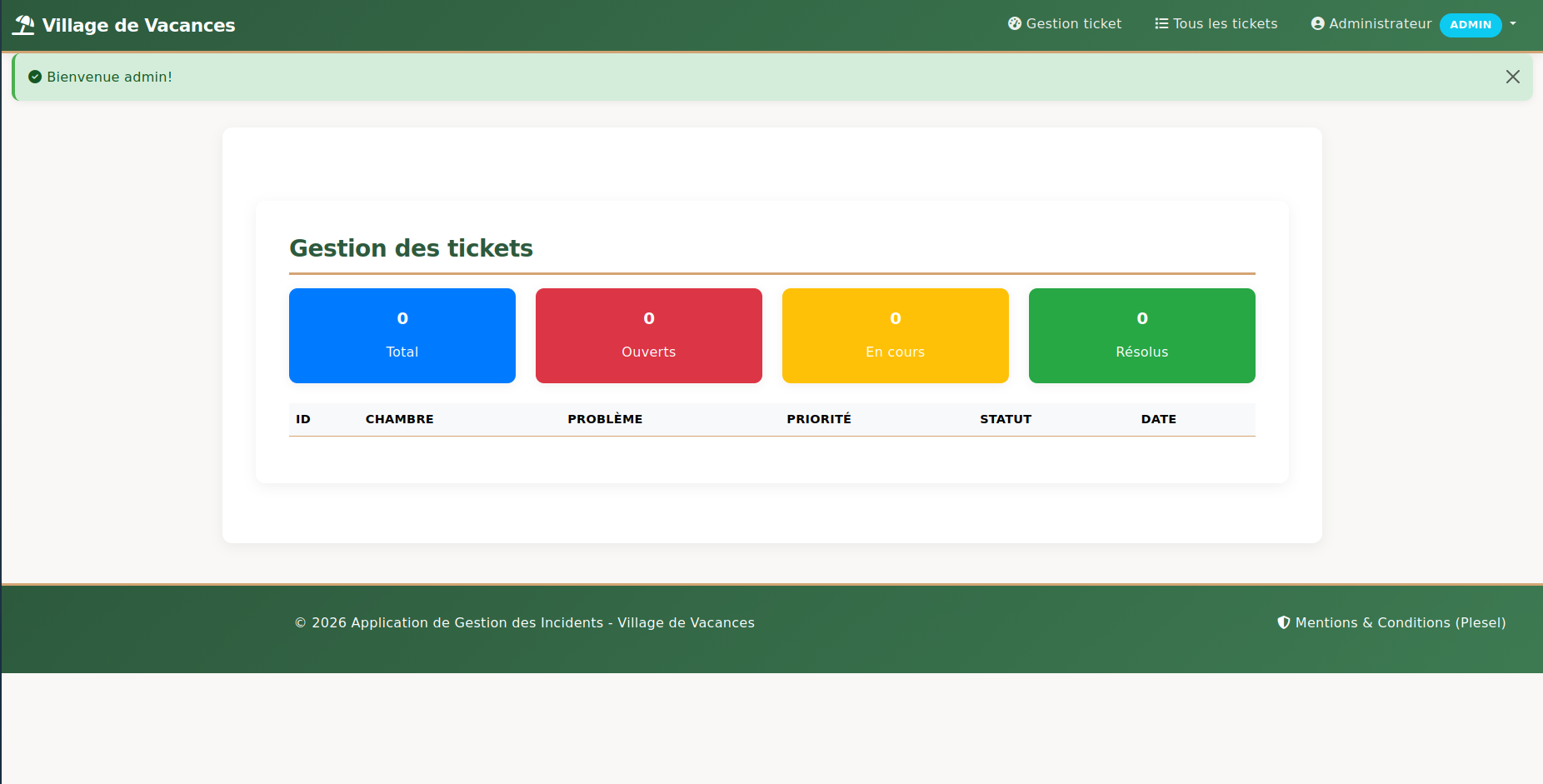 Dashboard administrateur du projet Flask