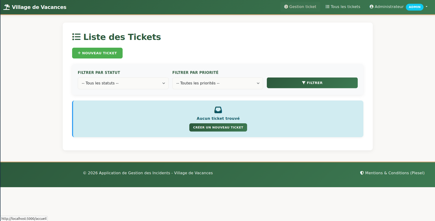 Liste des tickets du projet Flask